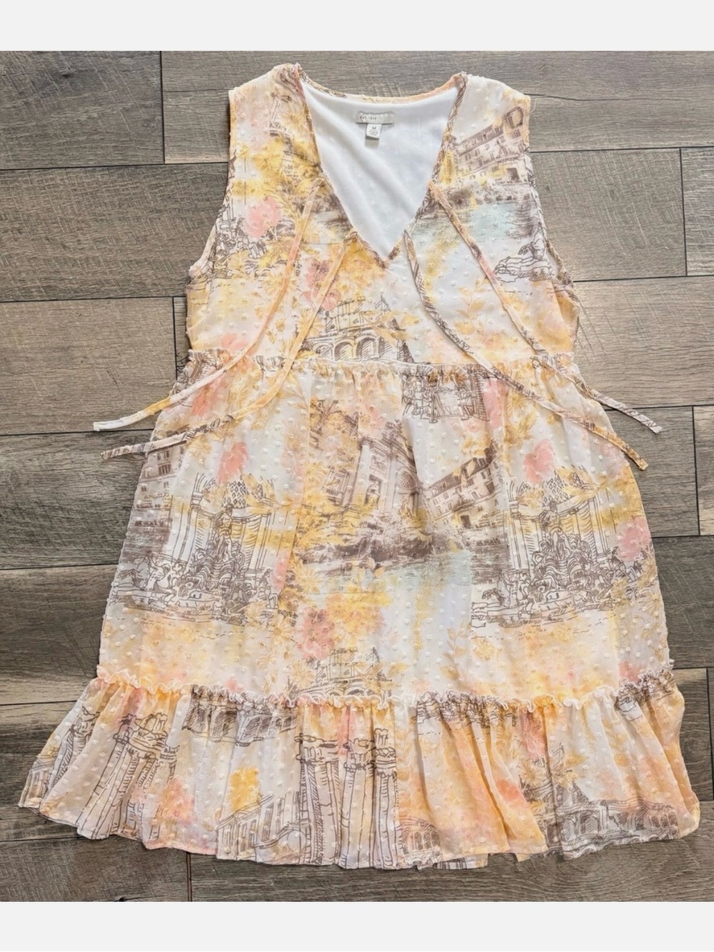 C EST 1946 A-Line Sleeveless Europe Cityscape Tie Knee Length Dress M